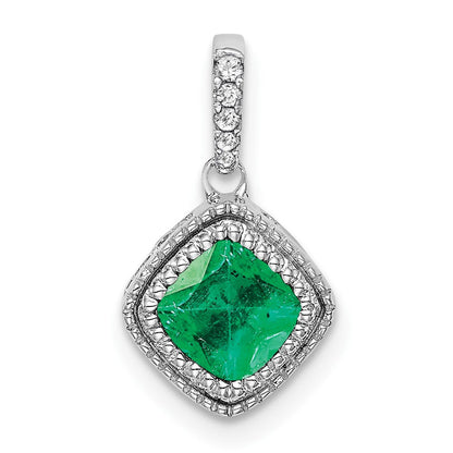 14K Weißgold Anhänger mit Smaragd im Kissenschliff und echtem Diamant