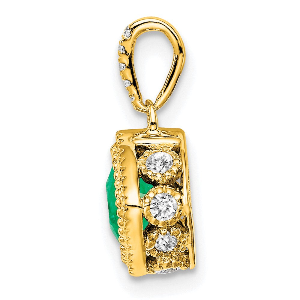 14K Gelbgold Anhänger mit Kissenschliff-Smaragd und echten Diamanten