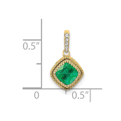 14K Gelbgold Anhänger mit Kissenschliff-Smaragd und echten Diamanten