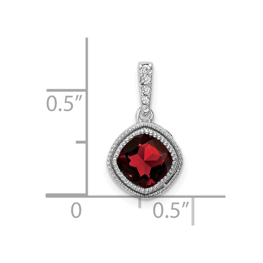 14K Weißgold Anhänger mit Kissenschliff-Granat und echtem Diamant