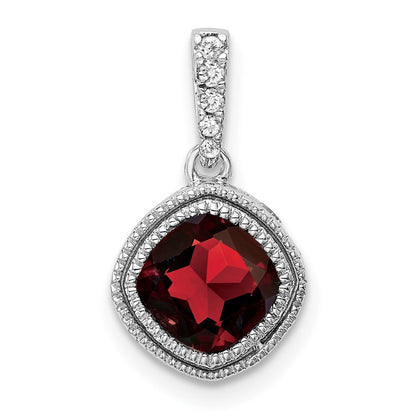 14K Weißgold Anhänger mit Kissenschliff-Granat und echtem Diamant