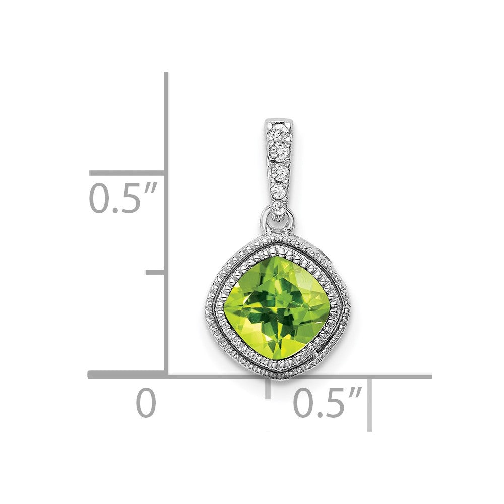 14K Weißgold Anhänger mit Kissenschliff-Peridot und echten Diamanten