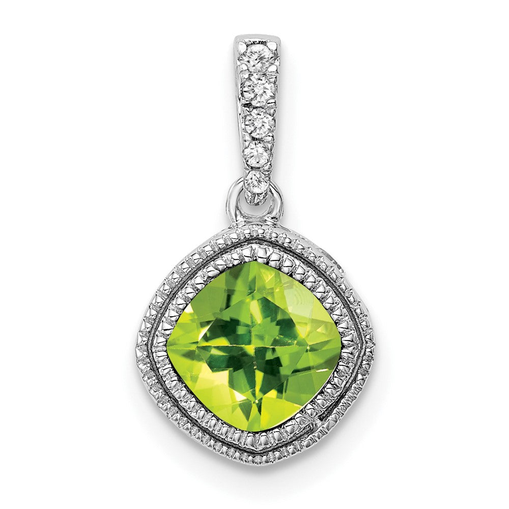 14K Weißgold Anhänger mit Kissenschliff-Peridot und echten Diamanten