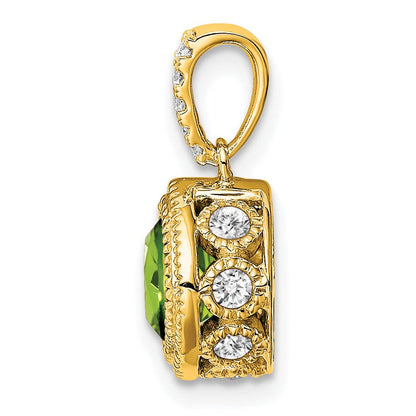 10K Gelbgold Anhänger mit Peridot im Kissenschliff und echten Diamanten