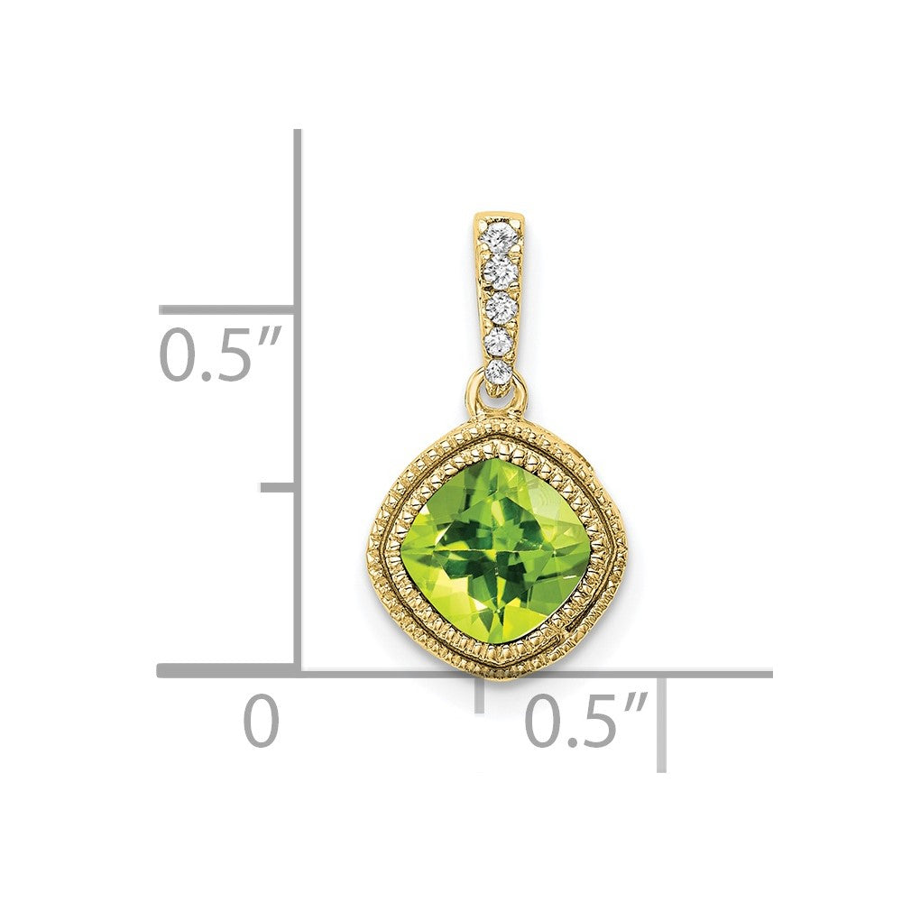10K Gelbgold Anhänger mit Peridot im Kissenschliff und echten Diamanten