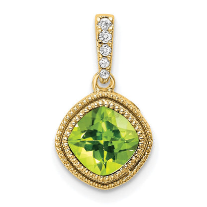 10K Gelbgold Anhänger mit Peridot im Kissenschliff und echten Diamanten