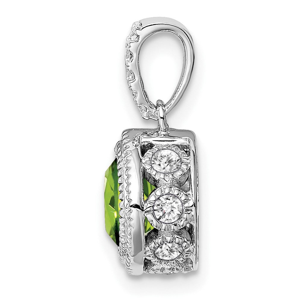 14 K Weißgold Anhänger mit Peridot im Kissenschliff und echten Diamanten