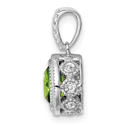 14 K Weißgold Anhänger mit Peridot im Kissenschliff und echten Diamanten