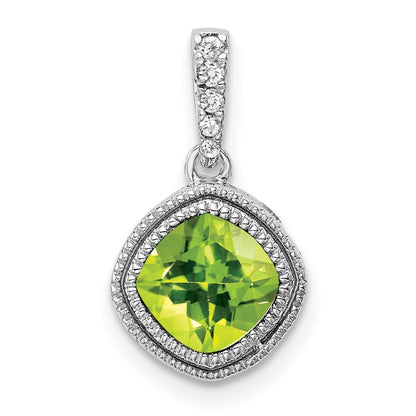 14 K Weißgold Anhänger mit Peridot im Kissenschliff und echten Diamanten