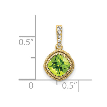 14K Gelbgold Anhänger mit Kissenschliff-Peridot und echtem Diamant
