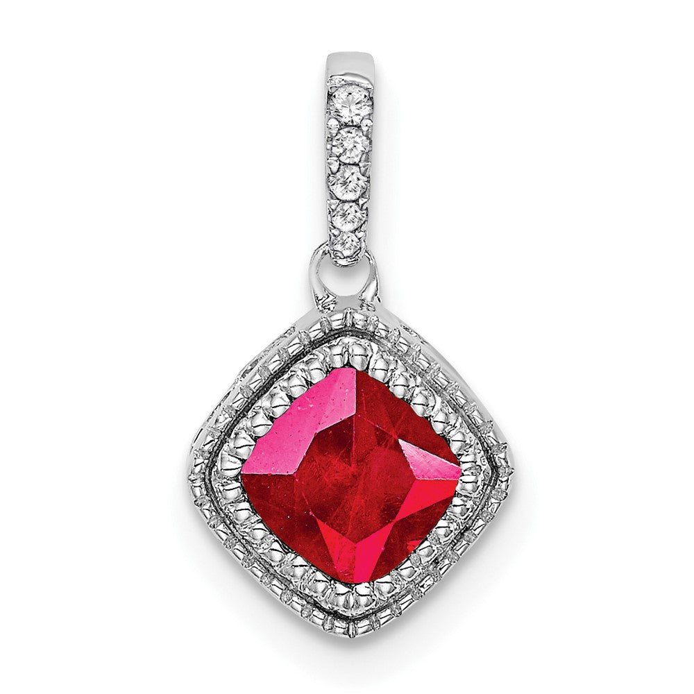 14K Weißgold Anhänger mit Rubin im Kissenschliff und echten Diamanten