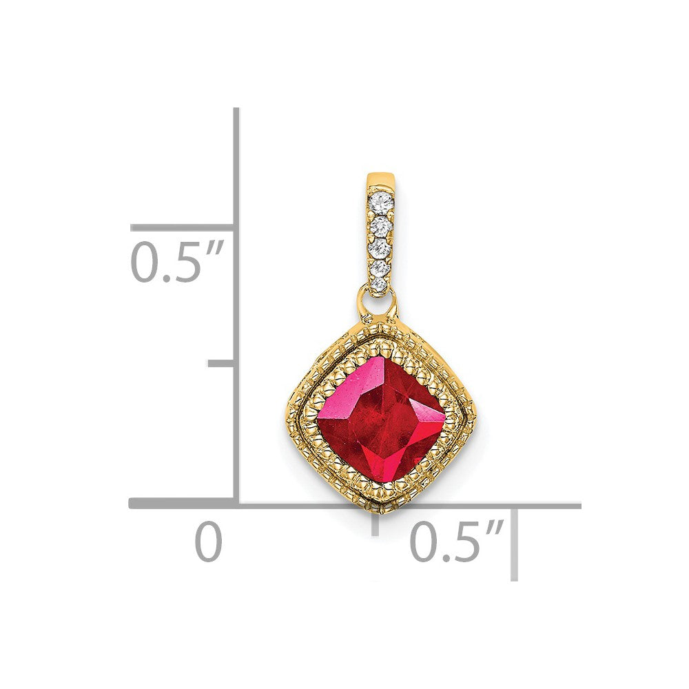 Anhänger aus 14K Gelbgold mit Rubin im Kissenschliff und echtem Diamant