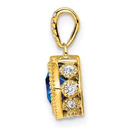 10K Gelbgold Anhänger mit Kissenschliff-Saphir und echtem Diamant