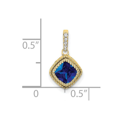 10K Gelbgold Anhänger mit Kissenschliff-Saphir und echtem Diamant