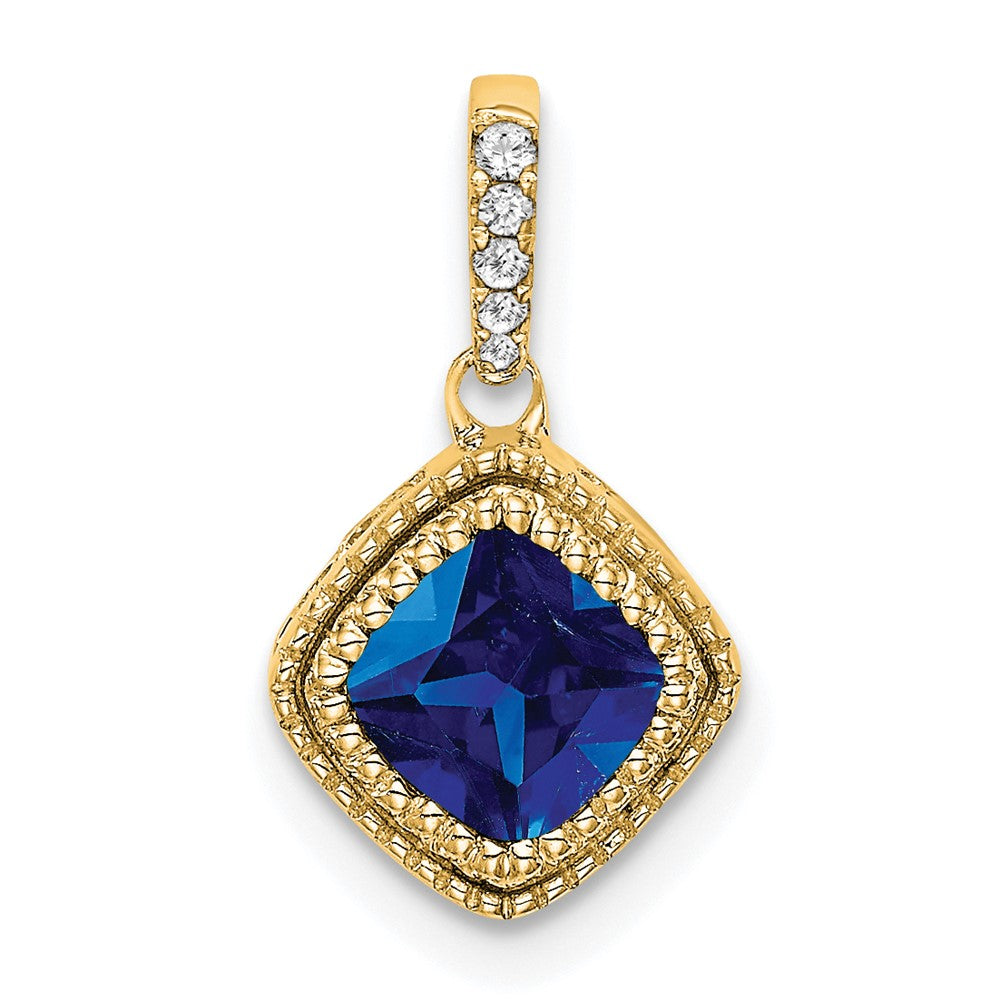 10K Gelbgold Anhänger mit Kissenschliff-Saphir und echtem Diamant