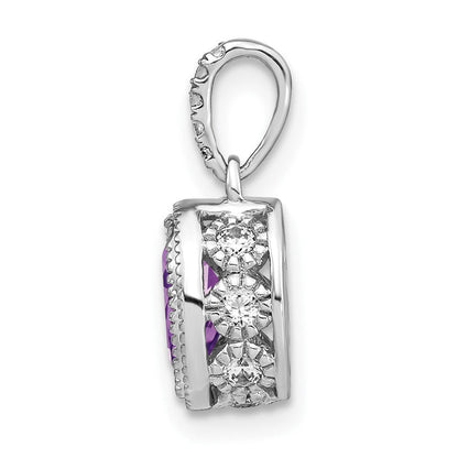 14k Weißgold Anhänger mit ovalem Amethyst und echten Diamanten