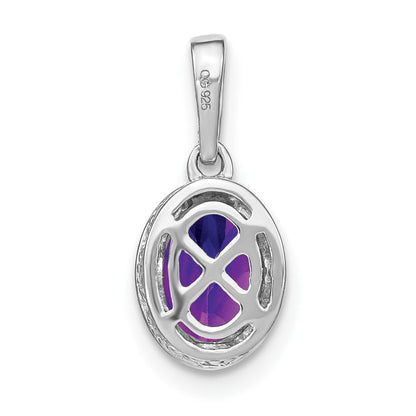14k Weißgold Anhänger mit ovalem Amethyst und echten Diamanten