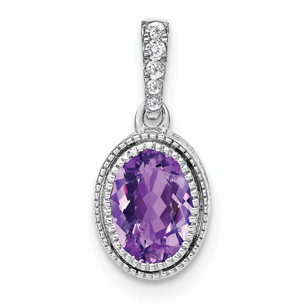 14k Weißgold Anhänger mit ovalem Amethyst und echten Diamanten