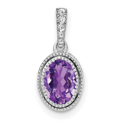 14k Weißgold Anhänger mit ovalem Amethyst und echten Diamanten