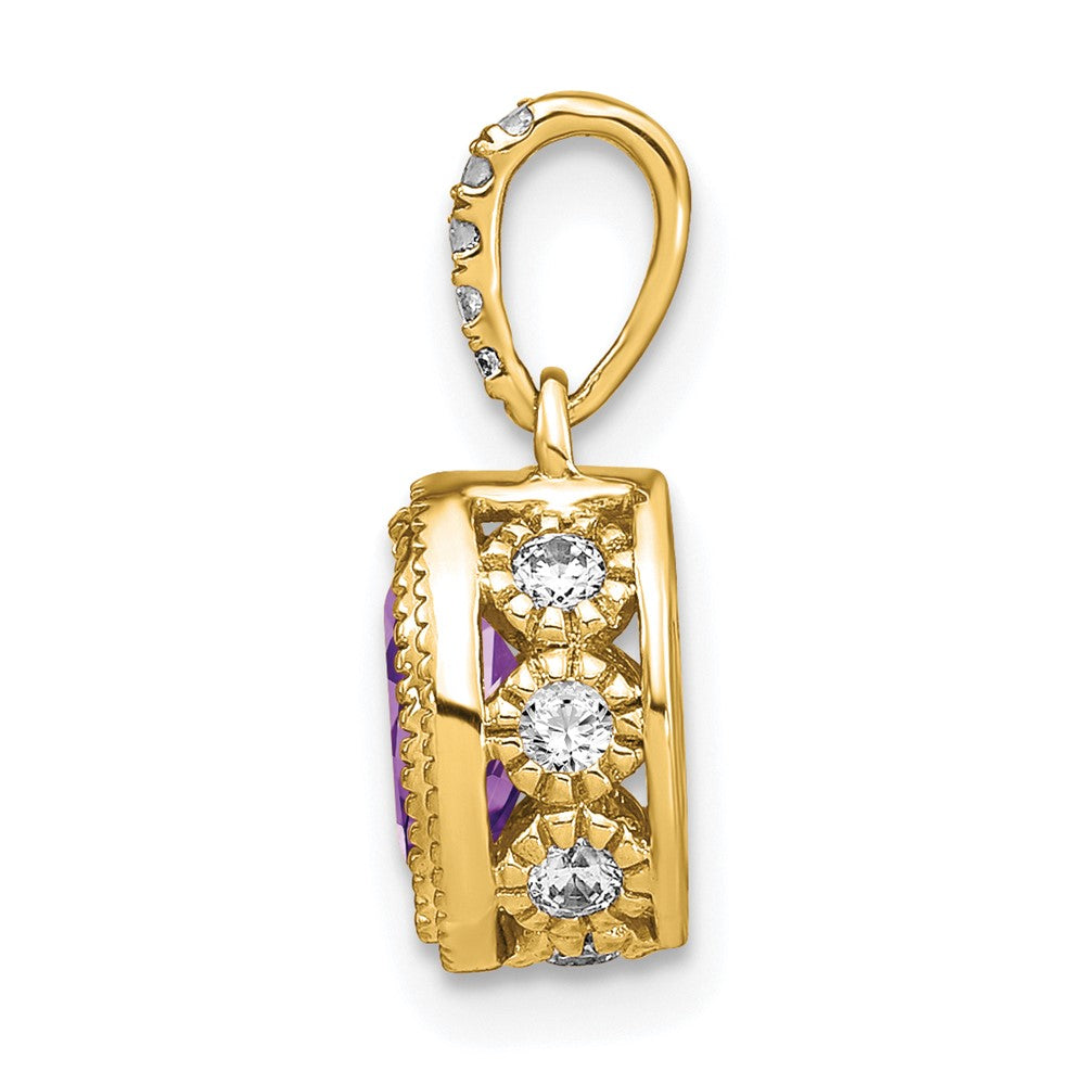 14K Gelbgold Anhänger mit ovalem Amethyst und echten Diamanten