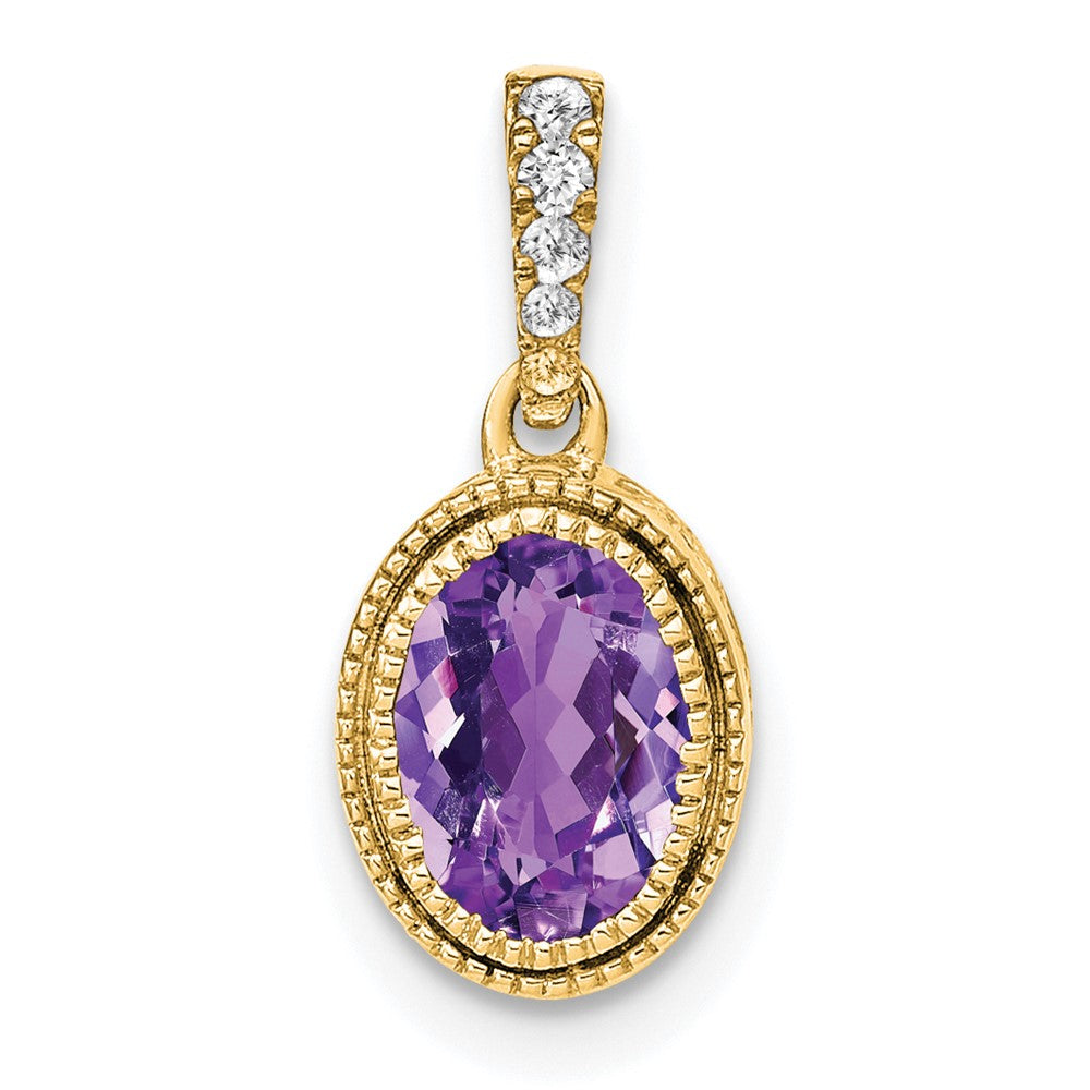 14K Gelbgold Anhänger mit ovalem Amethyst und echten Diamanten