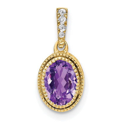 14K Gelbgold Anhänger mit ovalem Amethyst und echten Diamanten