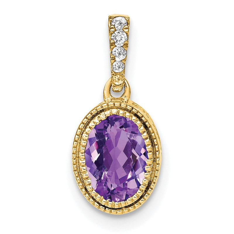 14K Gelbgold Anhänger mit ovalem Amethyst und echten Diamanten