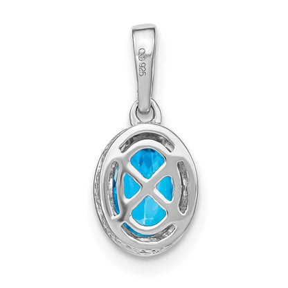 14K Weißgold Anhänger oval mit Blautopas und echten Diamanten
