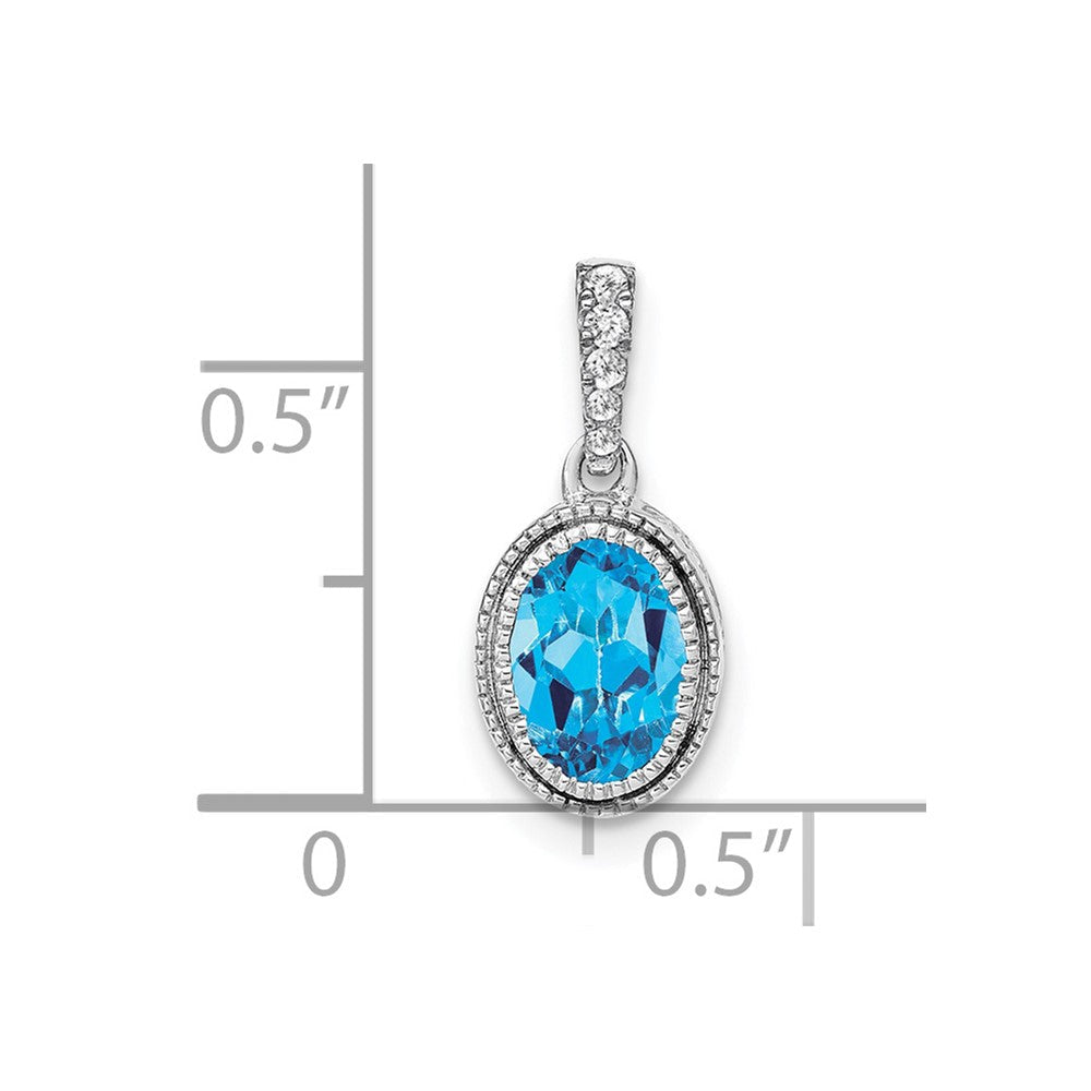 14K Weißgold Anhänger oval mit Blautopas und echten Diamanten