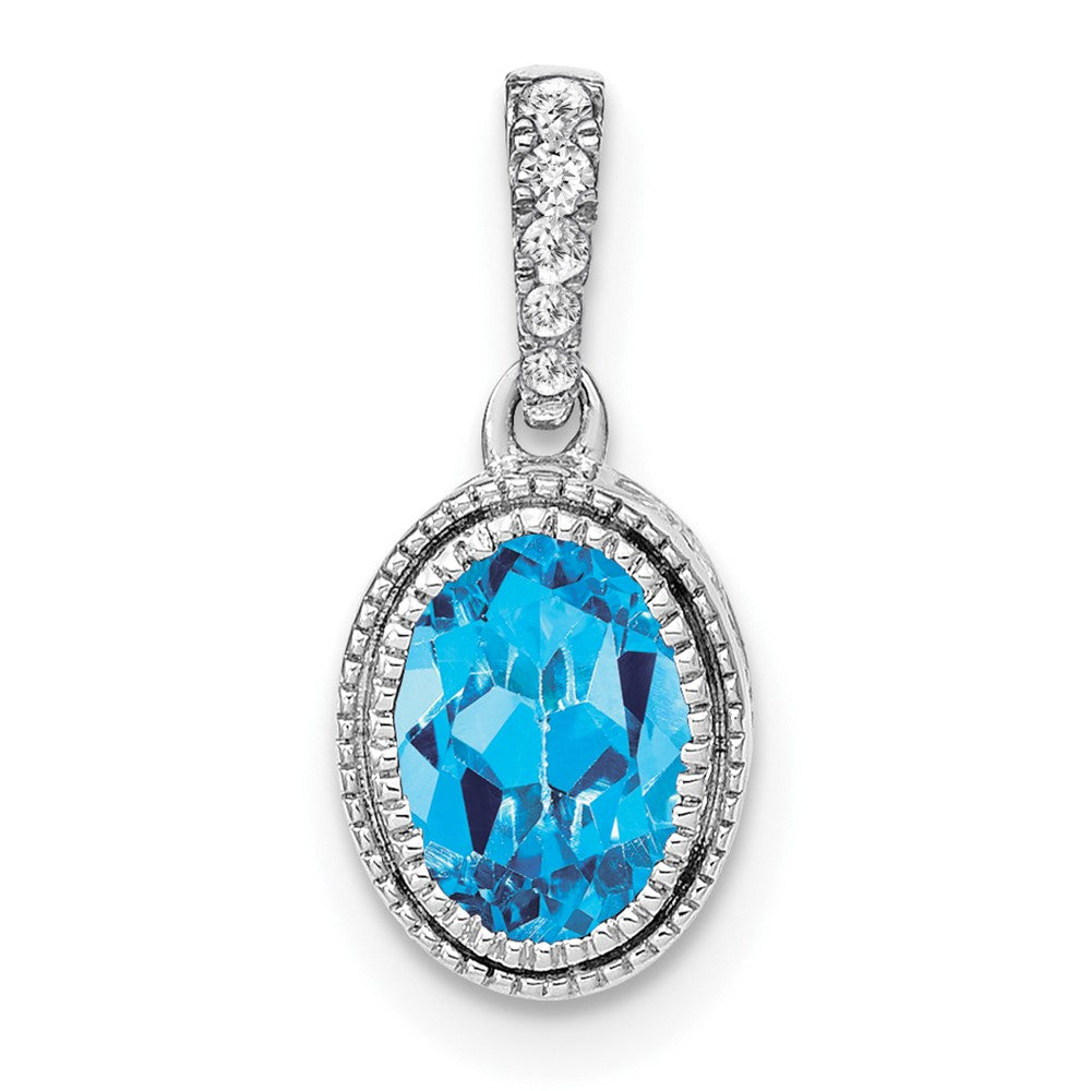 14K Weißgold Anhänger oval mit Blautopas und echten Diamanten