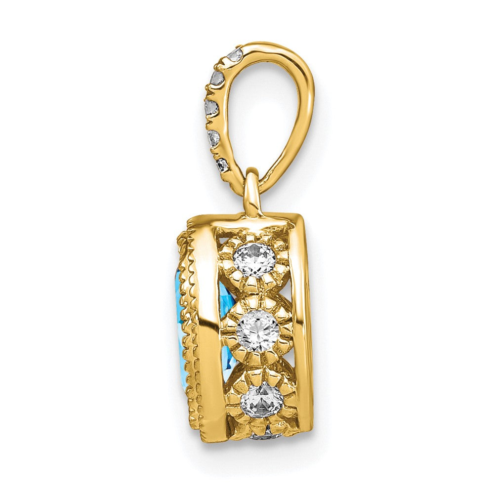 14K Gelbgold Ovaler Blautopas- und Echtdiamant-Anhänger