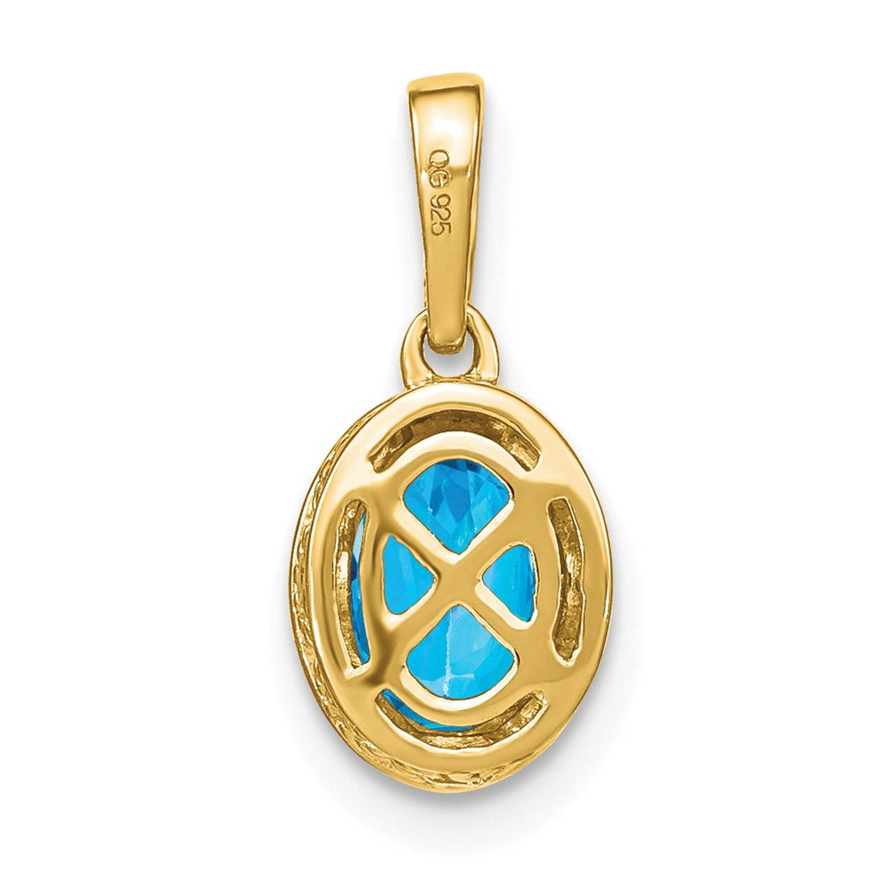 14K Gelbgold Ovaler Blautopas- und Echtdiamant-Anhänger