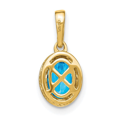 14K Gelbgold Ovaler Blautopas- und Echtdiamant-Anhänger