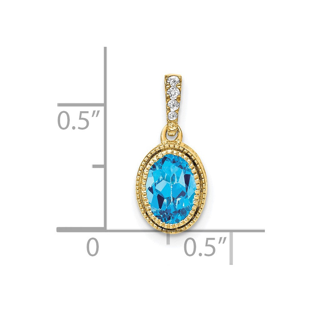 14K Gelbgold Ovaler Blautopas- und Echtdiamant-Anhänger