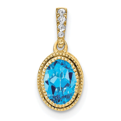 14K Gelbgold Ovaler Blautopas- und Echtdiamant-Anhänger