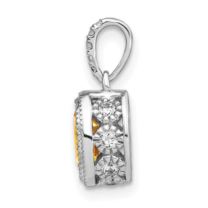 14K Weißgold Anhänger mit ovalem Citrin und echten Diamanten