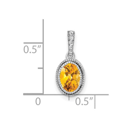 14K Weißgold Anhänger mit ovalem Citrin und echten Diamanten