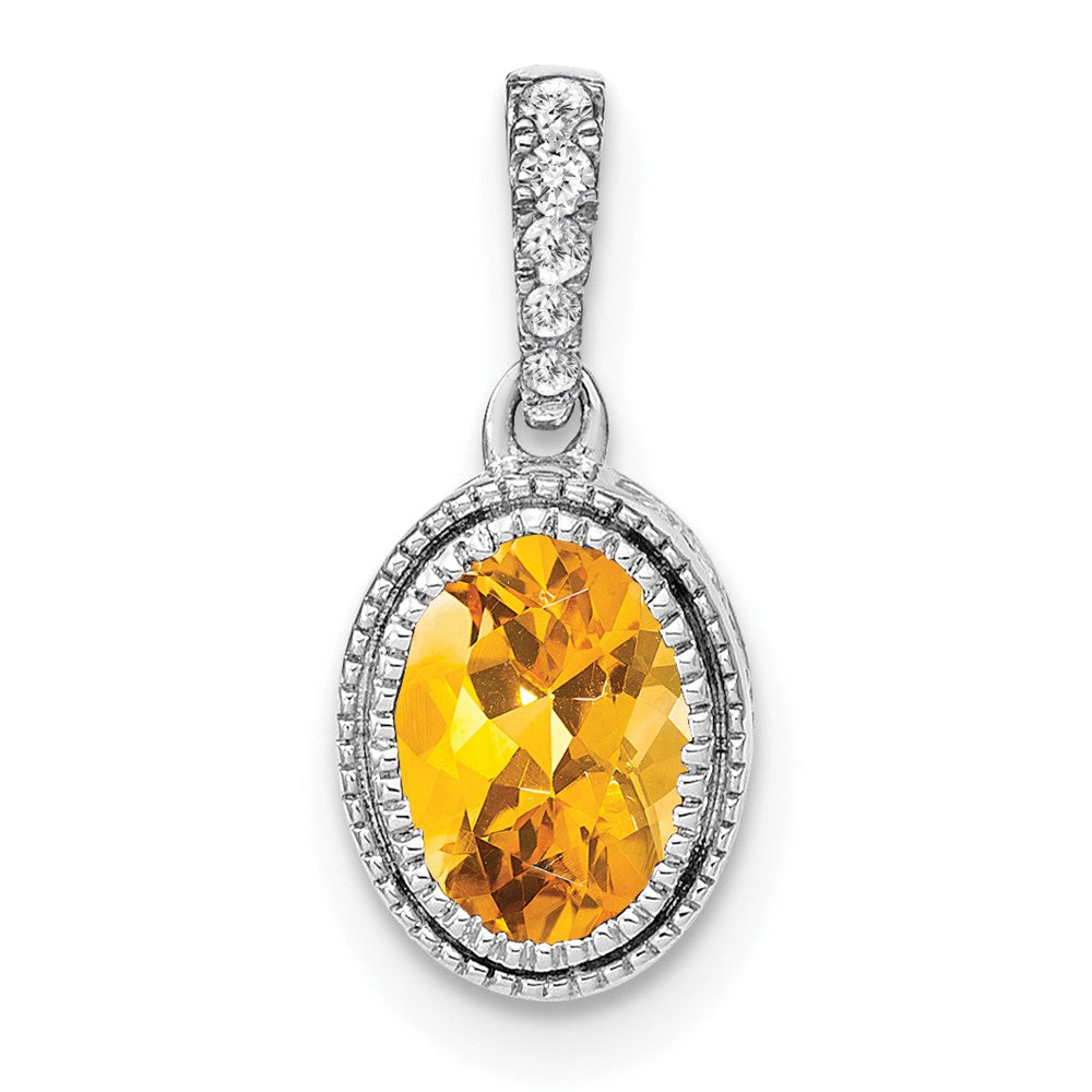 14K Weißgold Anhänger mit ovalem Citrin und echten Diamanten