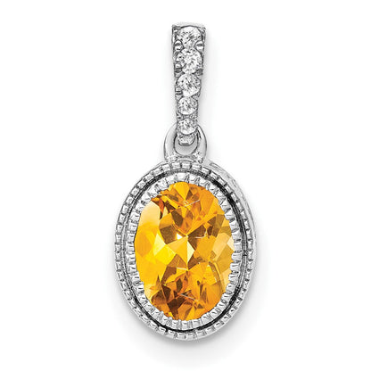 14K Weißgold Anhänger mit ovalem Citrin und echten Diamanten