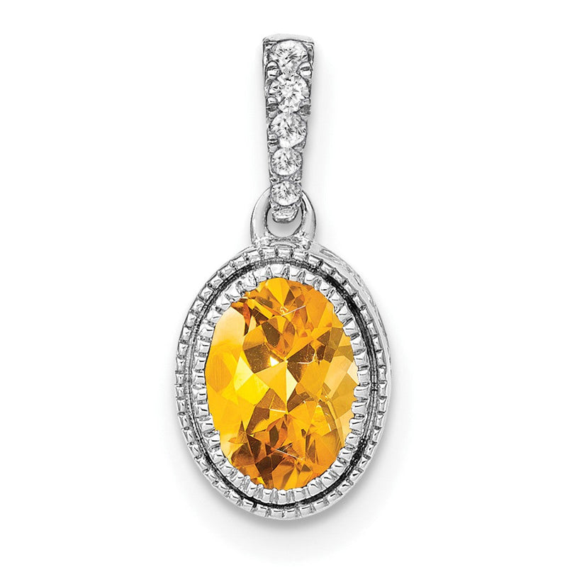 14K Weißgold Anhänger mit ovalem Citrin und echten Diamanten