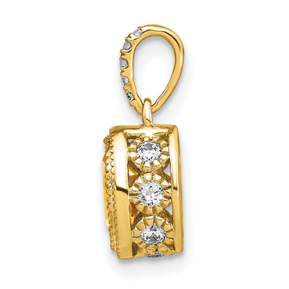14K Gelbgold Anhänger mit ovalem Citrin und echten Diamanten
