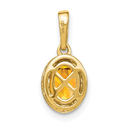 14K Gelbgold Anhänger mit ovalem Citrin und echten Diamanten