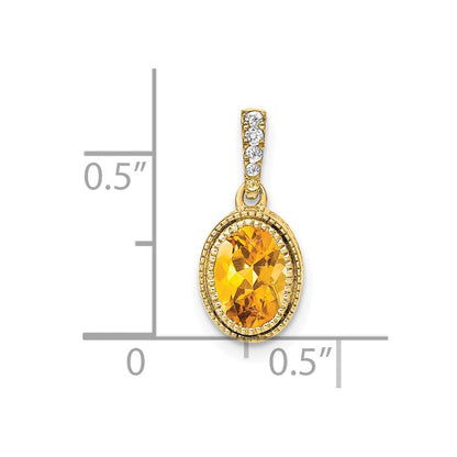 14K Gelbgold Anhänger mit ovalem Citrin und echten Diamanten