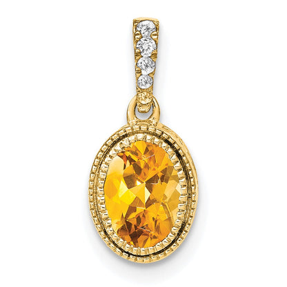 14K Gelbgold Anhänger mit ovalem Citrin und echten Diamanten