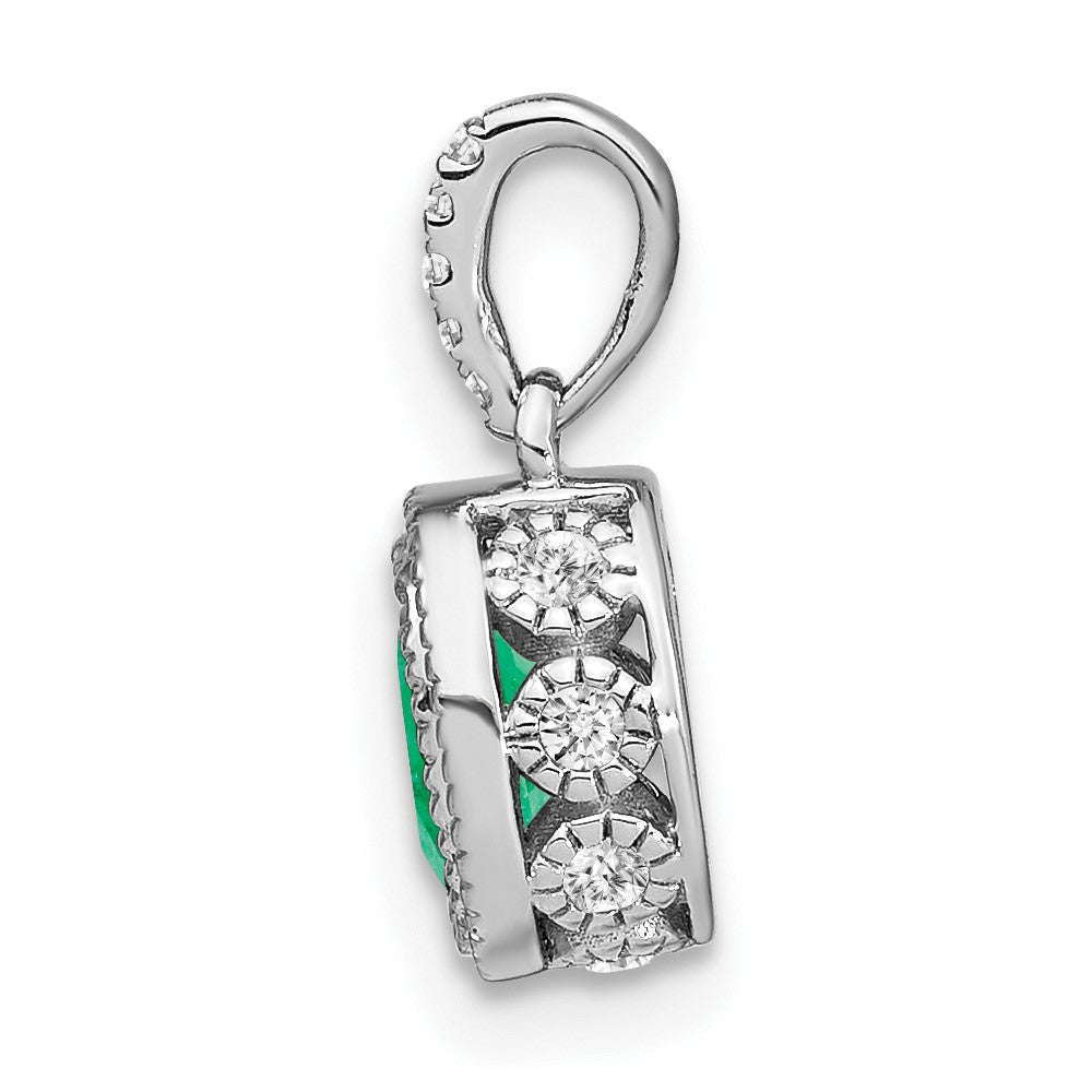 Anhänger aus 14K Weißgold mit ovalem Smaragd und echten Diamanten