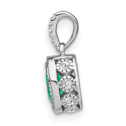 Anhänger aus 14K Weißgold mit ovalem Smaragd und echten Diamanten