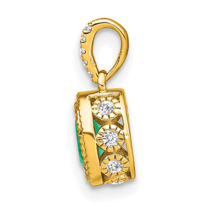 14K Gelbgold Anhänger mit ovalem Smaragd und echten Diamanten