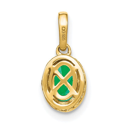 14K Gelbgold Anhänger mit ovalem Smaragd und echten Diamanten