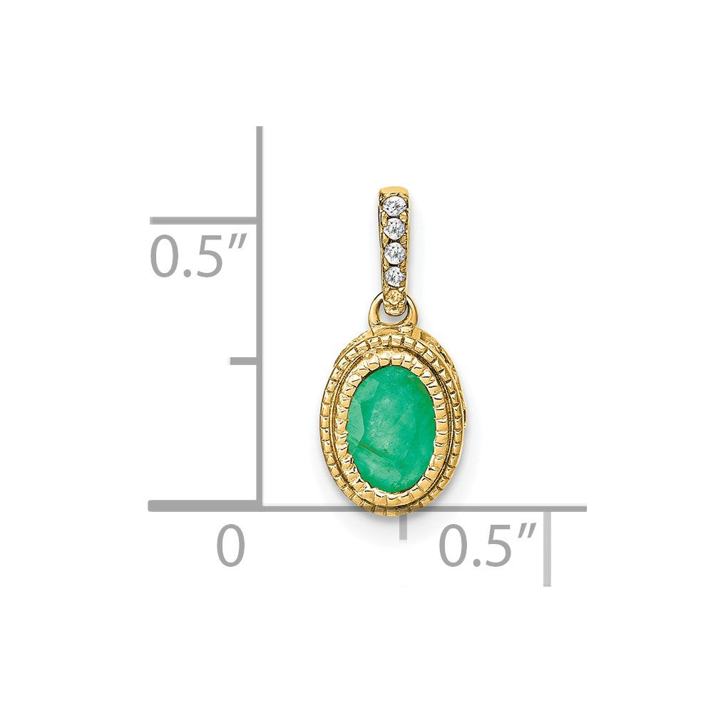 14K Gelbgold Anhänger mit ovalem Smaragd und echten Diamanten