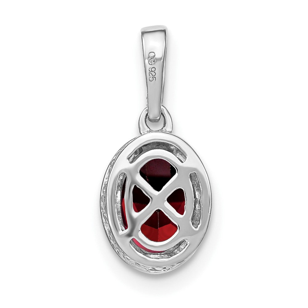 14K Weißgold Anhänger, oval, mit Granat und echten Diamanten
